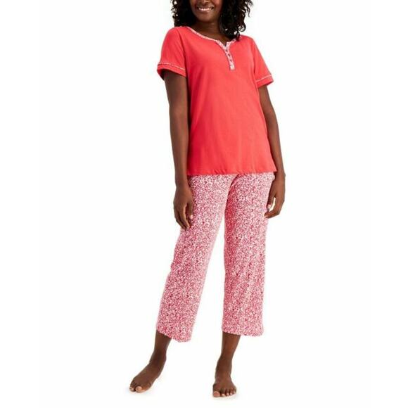 Charter Club Women's Cotton Capri Pajama Red Floral Set Poppy Ditsy NEW Small - Picture 1 of 5